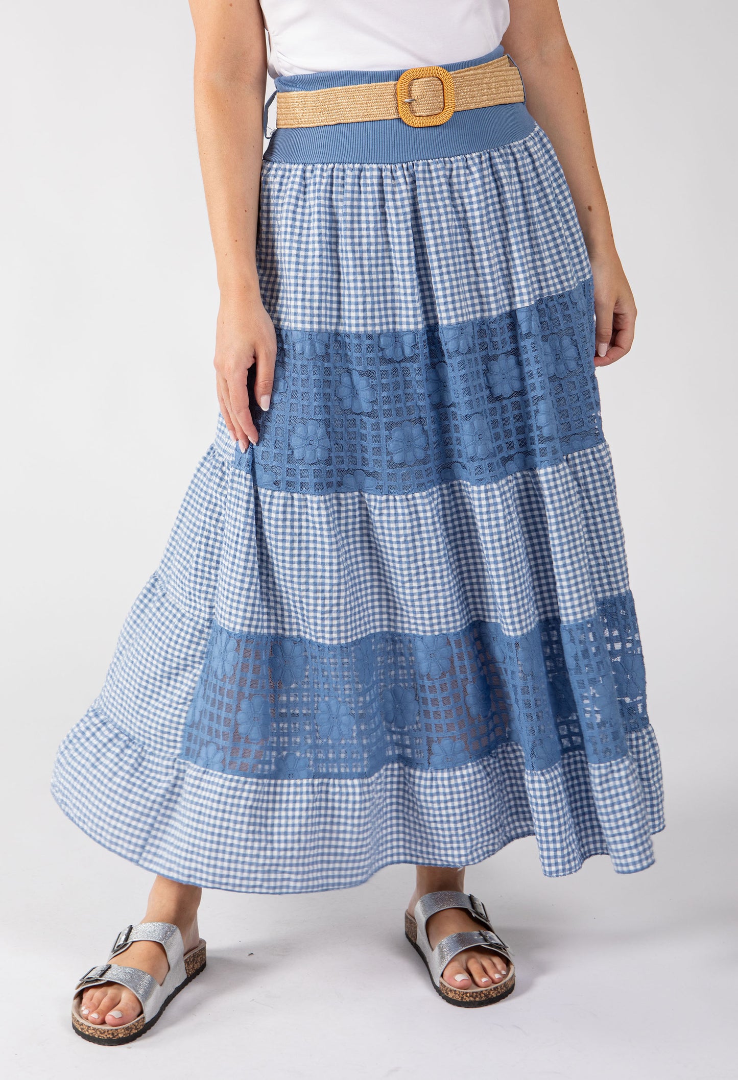 Gingham & Lace Midi Skirt