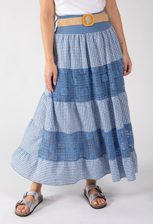 Gingham & Lace Midi Skirt