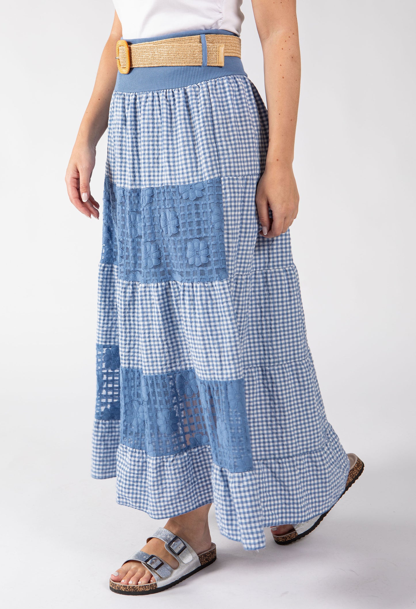 Gingham & Lace Midi Skirt