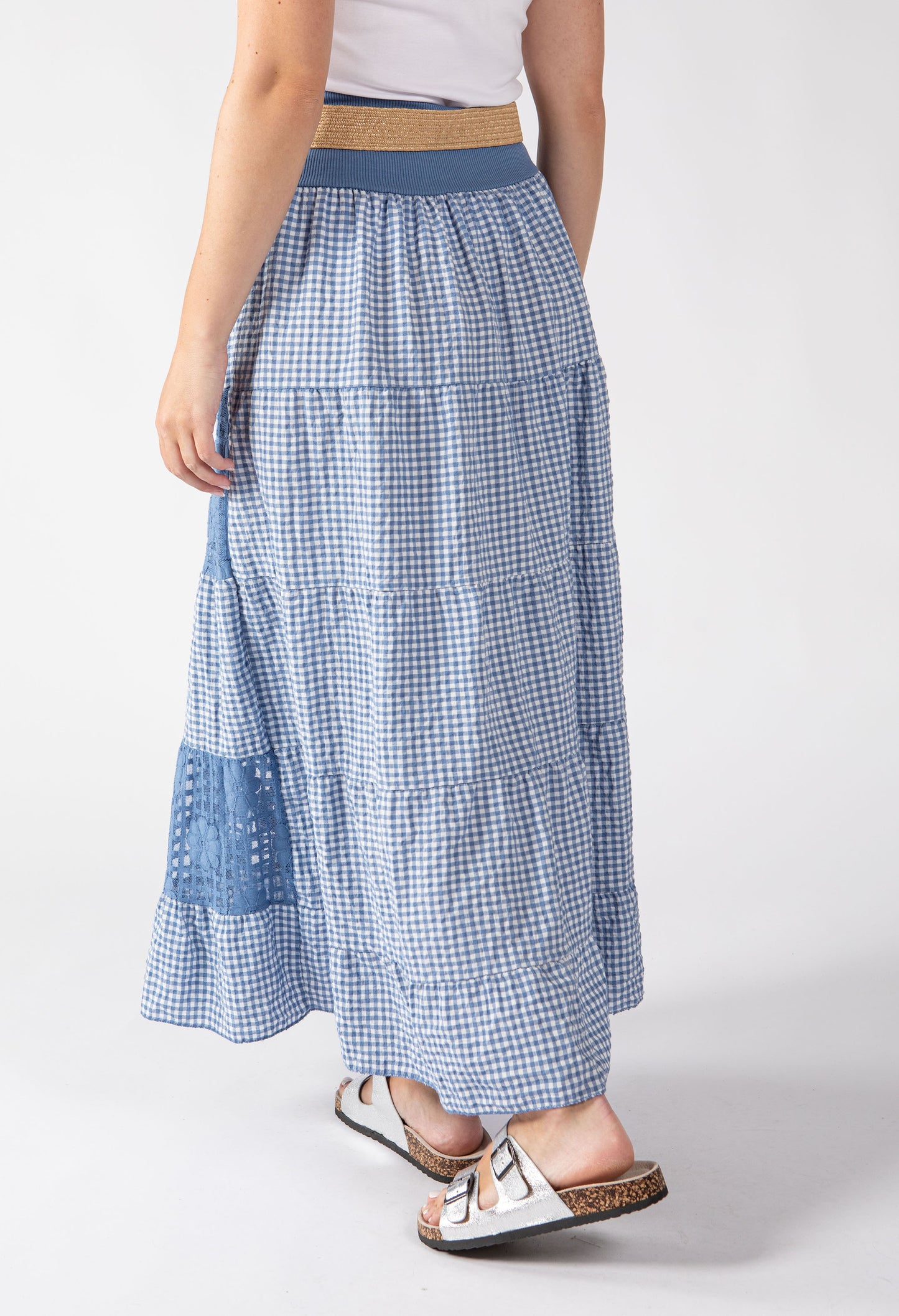 Gingham & Lace Midi Skirt