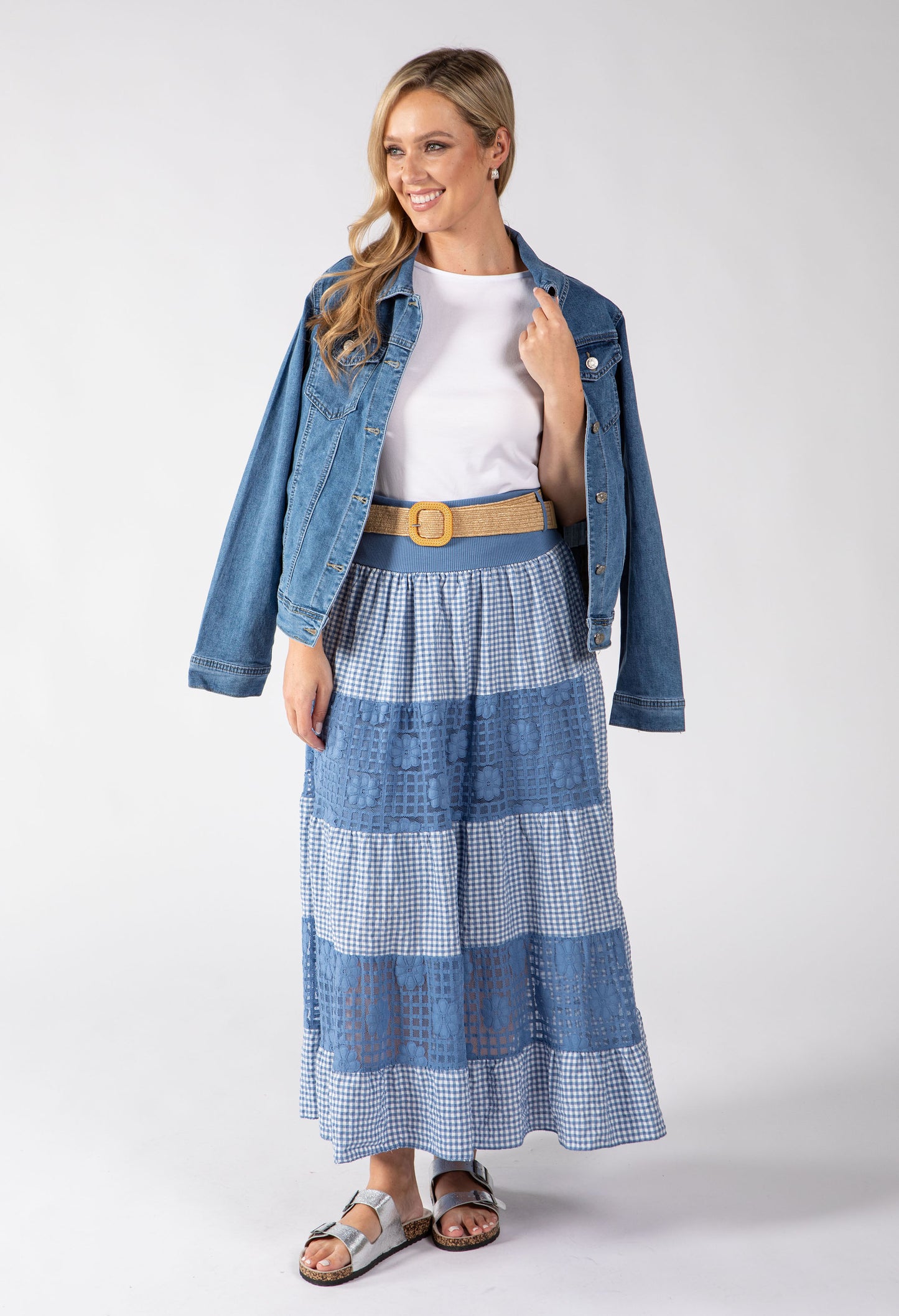Gingham & Lace Midi Skirt