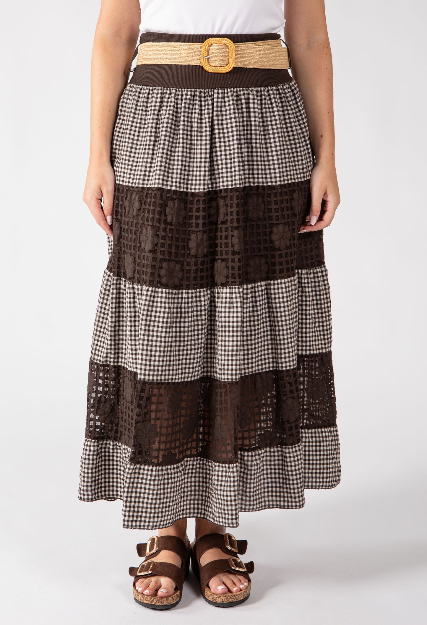 Gingham & Lace Midi Skirt