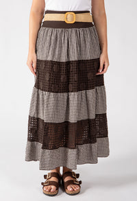Gingham & Lace Midi Skirt
