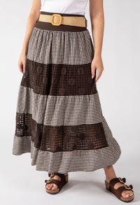 Gingham & Lace Midi Skirt