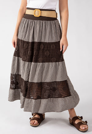 Gingham & Lace Midi Skirt