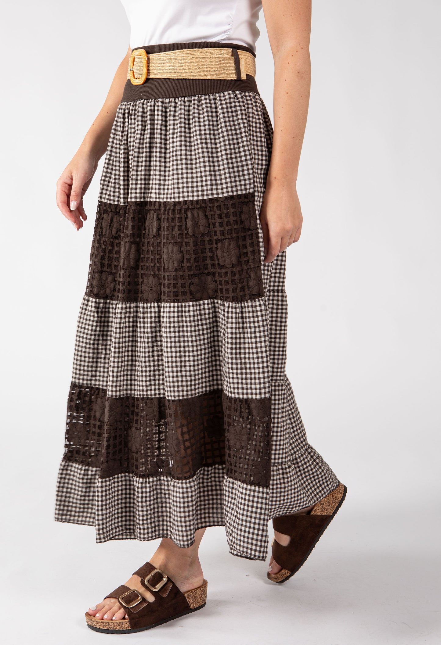 Gingham & Lace Midi Skirt