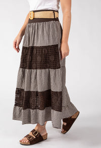 Gingham & Lace Midi Skirt
