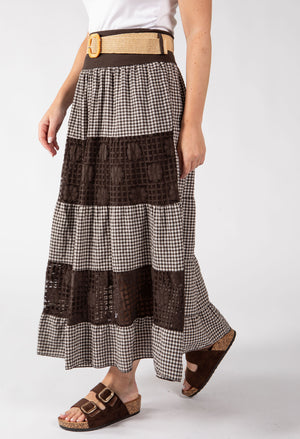 Gingham & Lace Midi Skirt