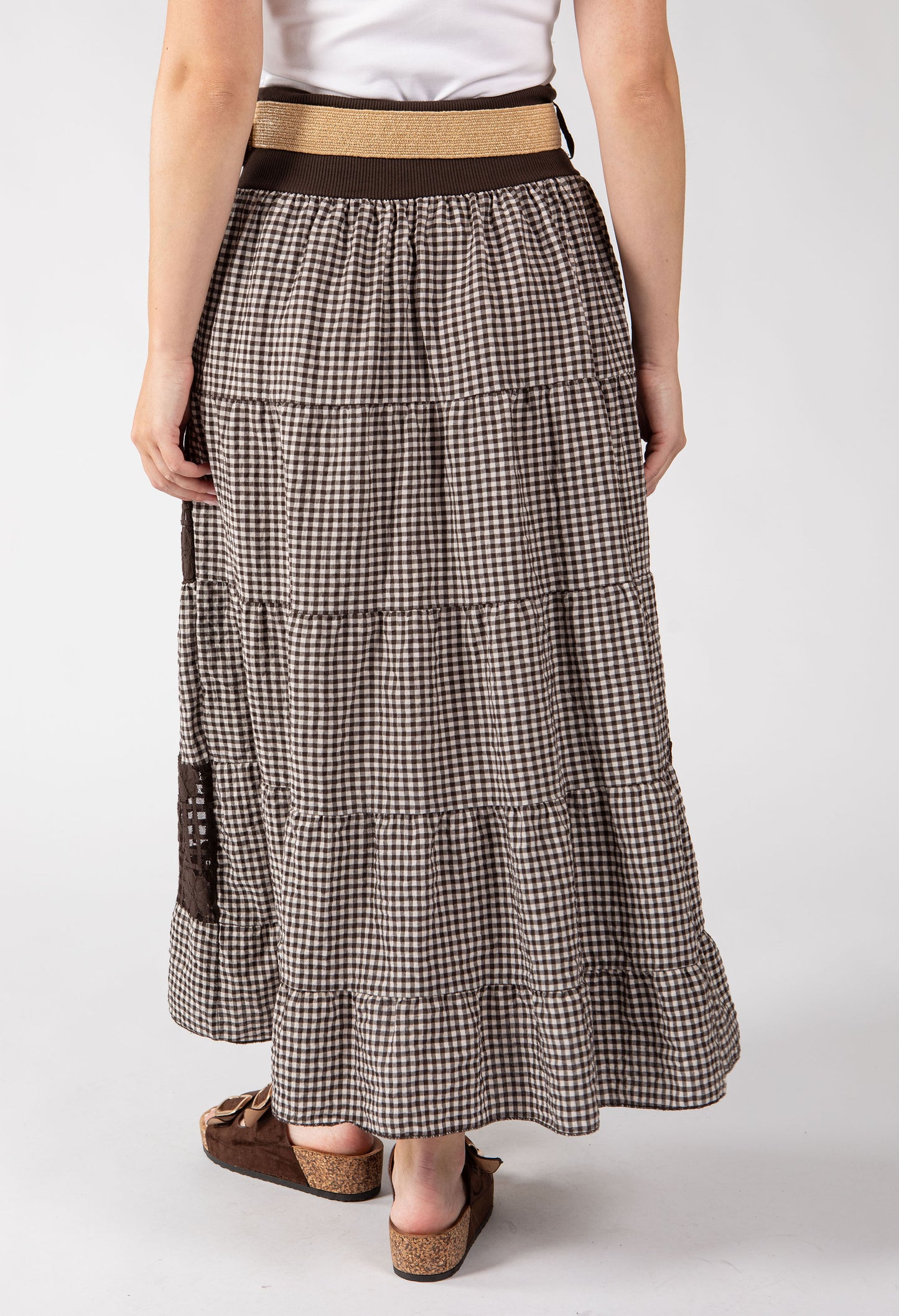Gingham & Lace Midi Skirt