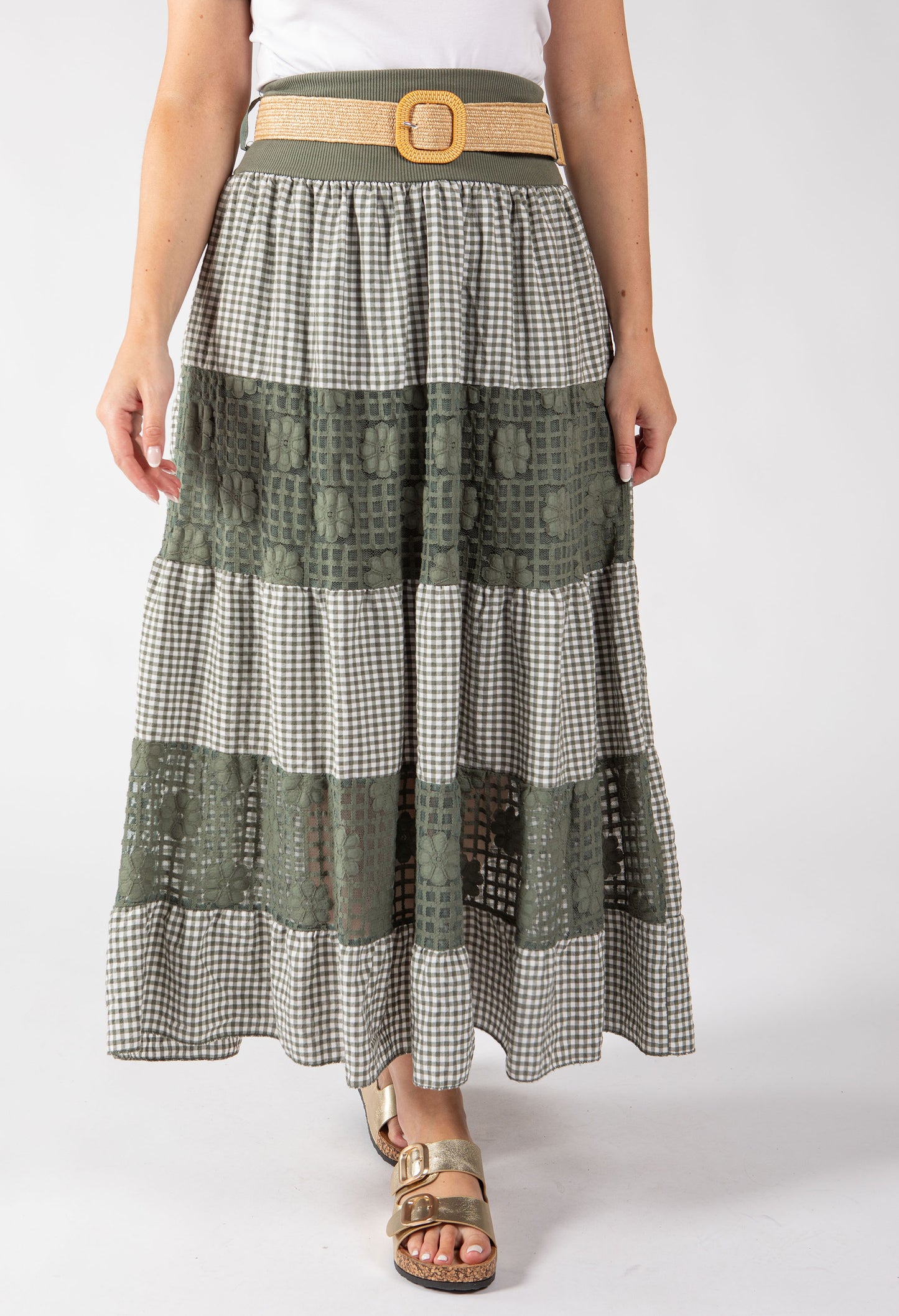 Gingham & Lace Midi Skirt