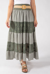 Gingham & Lace Midi Skirt