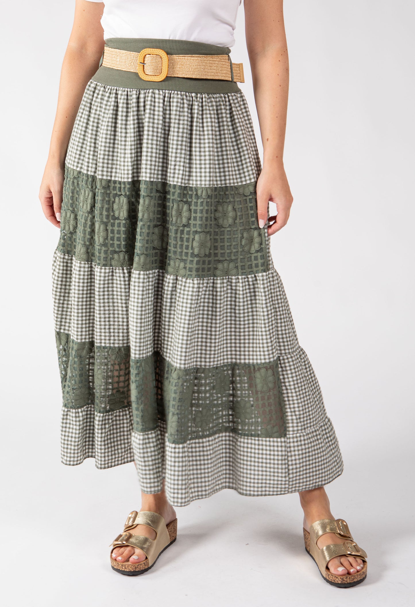 Gingham & Lace Midi Skirt