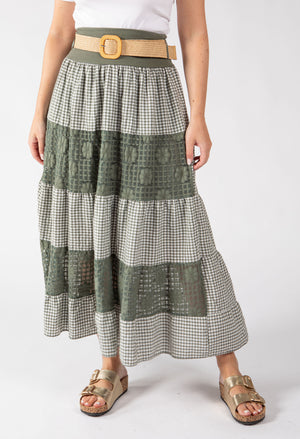 Gingham & Lace Midi Skirt