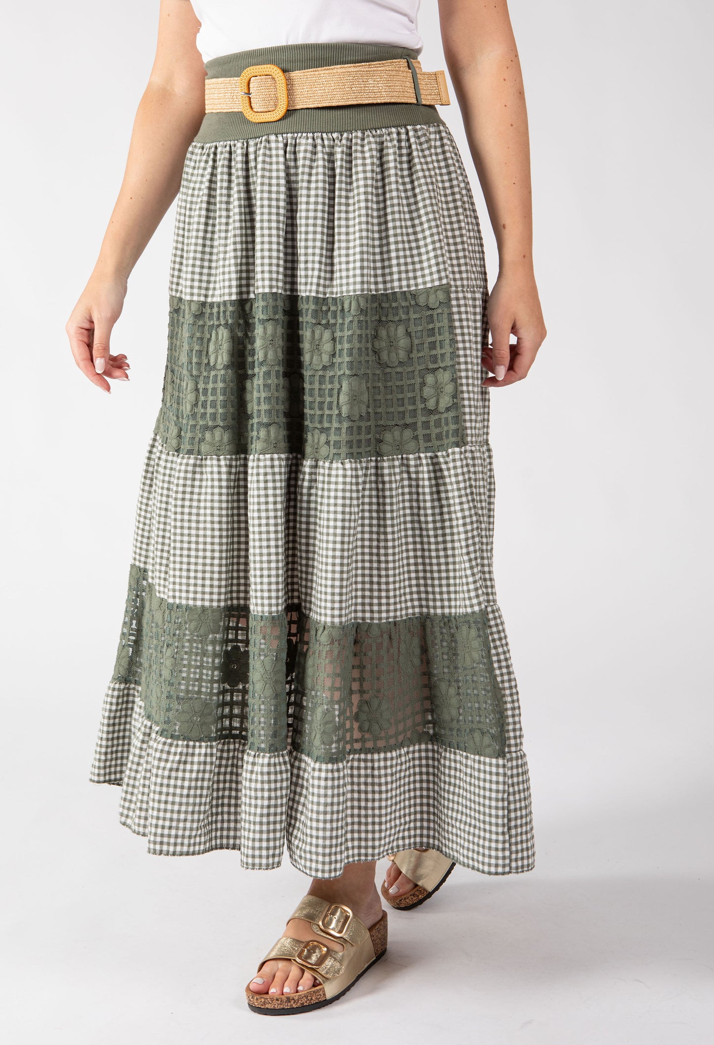 Gingham & Lace Midi Skirt