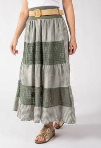 Gingham & Lace Midi Skirt