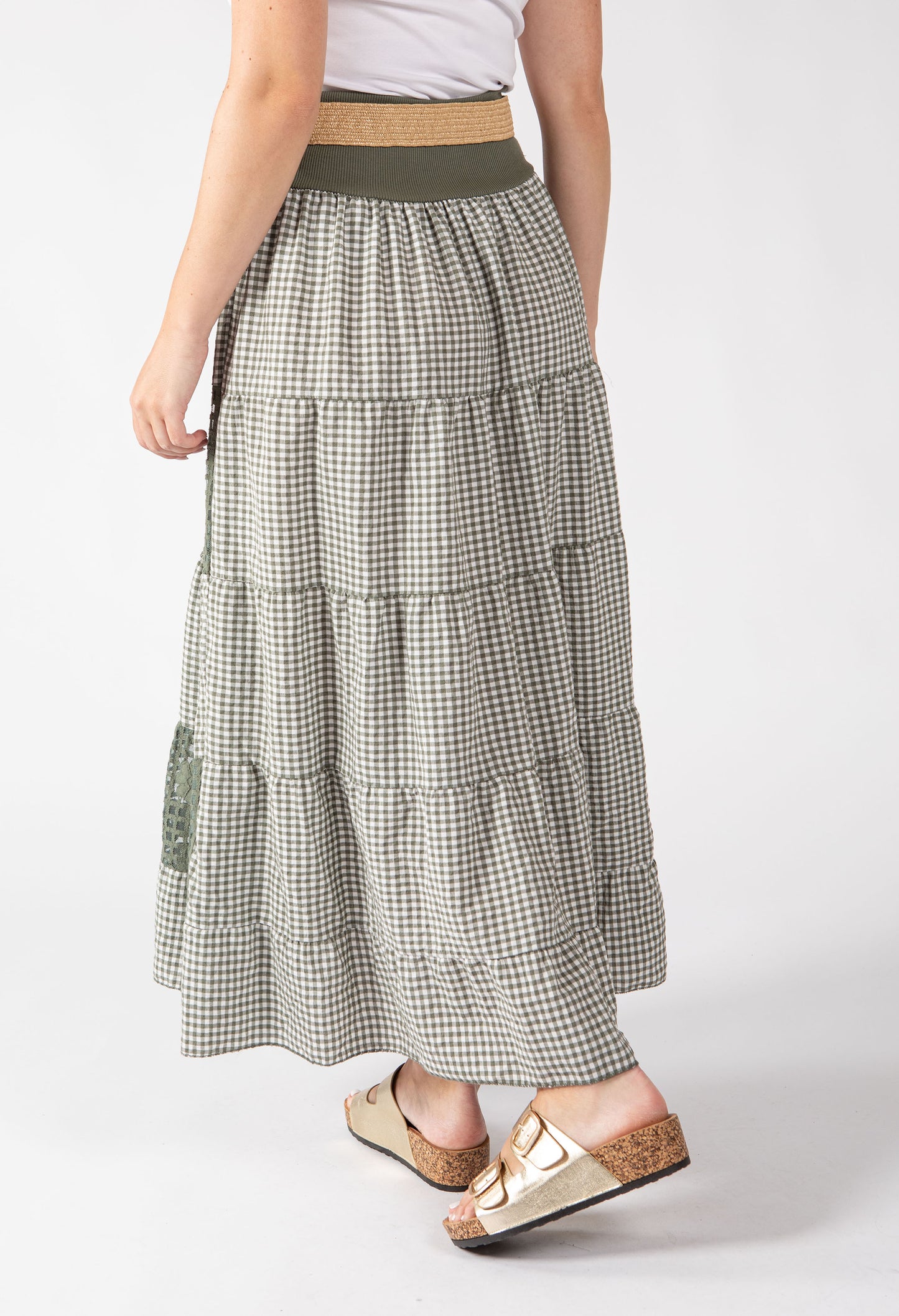 Gingham & Lace Midi Skirt