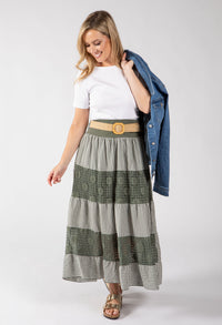 Gingham & Lace Midi Skirt
