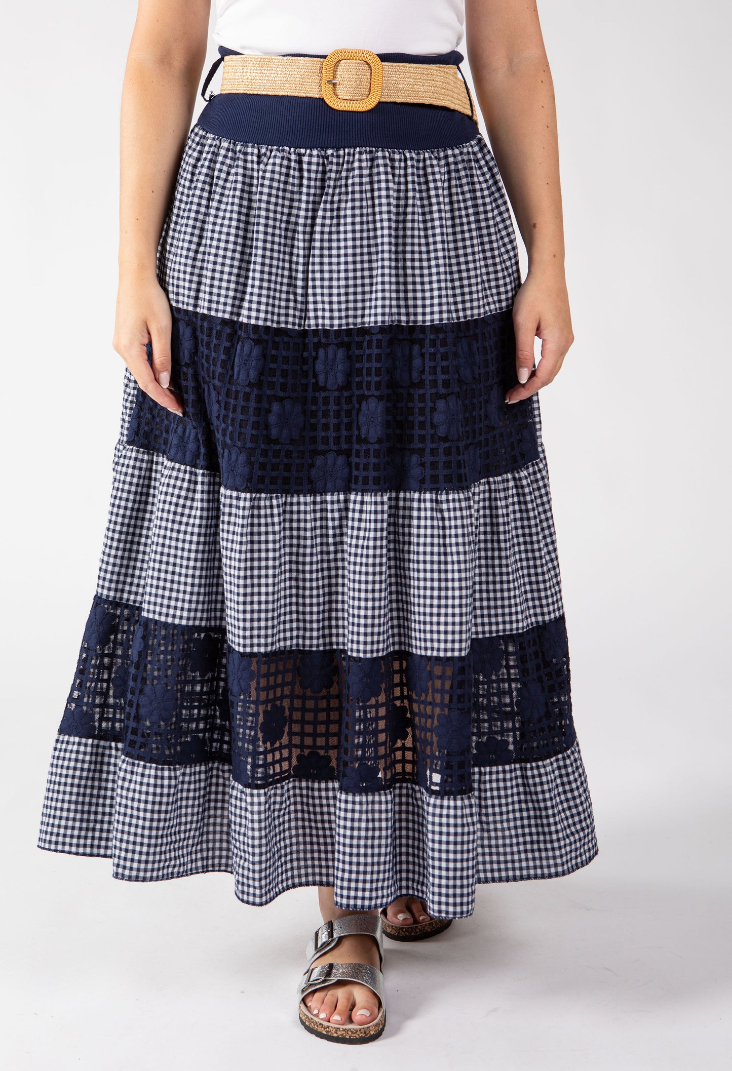 Gingham & Lace Midi Skirt