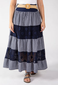 Gingham & Lace Midi Skirt
