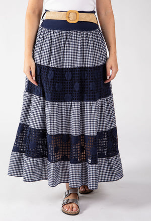 Gingham & Lace Midi Skirt