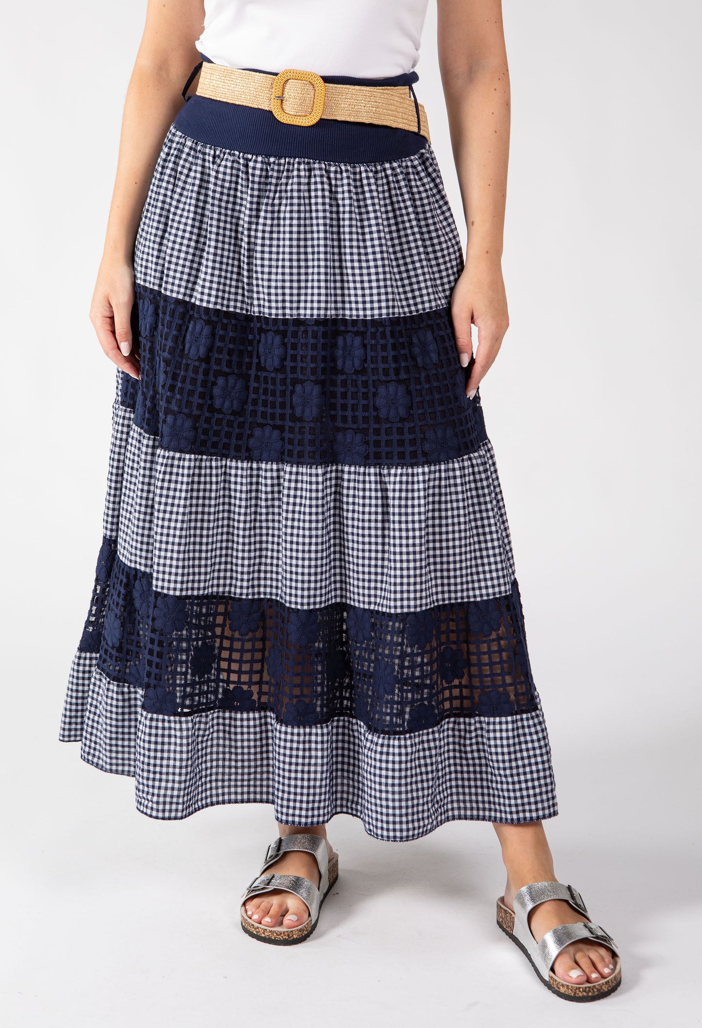 Gingham & Lace Midi Skirt
