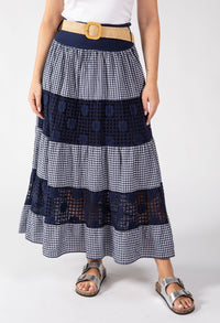 Gingham & Lace Midi Skirt