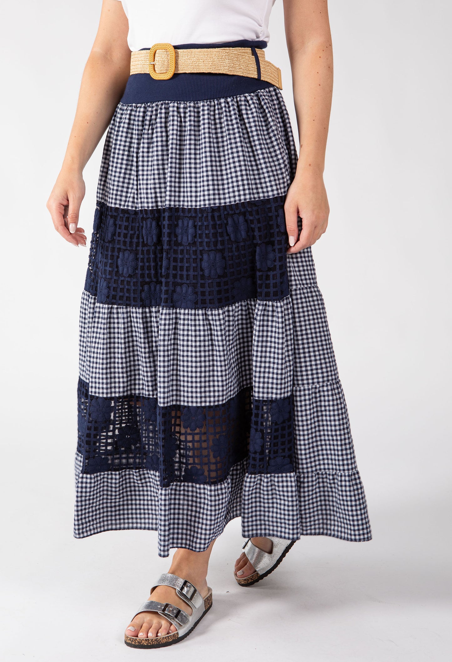 Gingham & Lace Midi Skirt