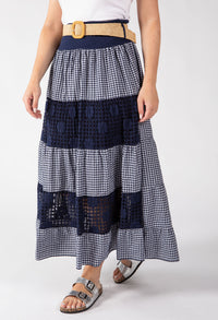 Gingham & Lace Midi Skirt