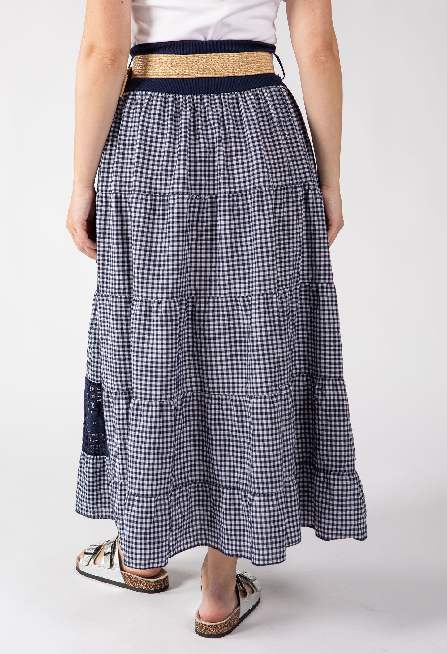Gingham & Lace Midi Skirt