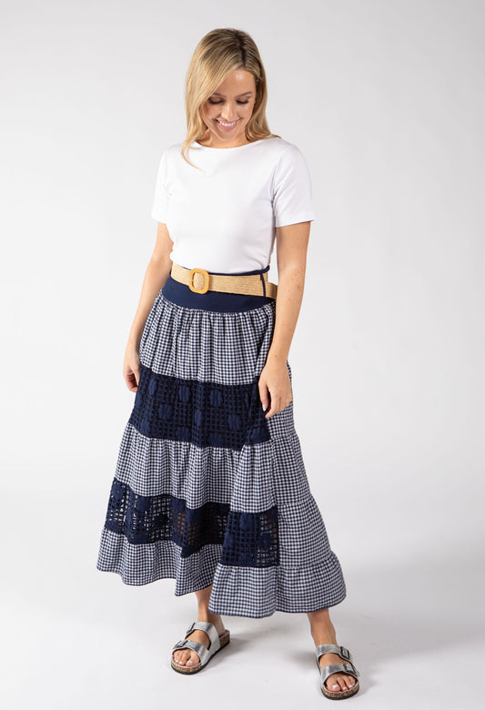 Gingham & Lace Midi Skirt