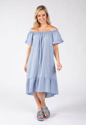 Off the Shoulder Gingham Dress