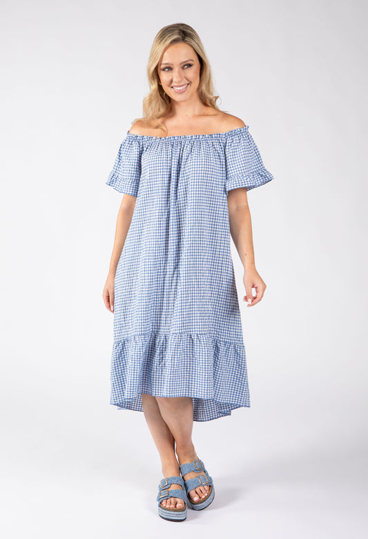 Off the Shoulder Gingham Dress