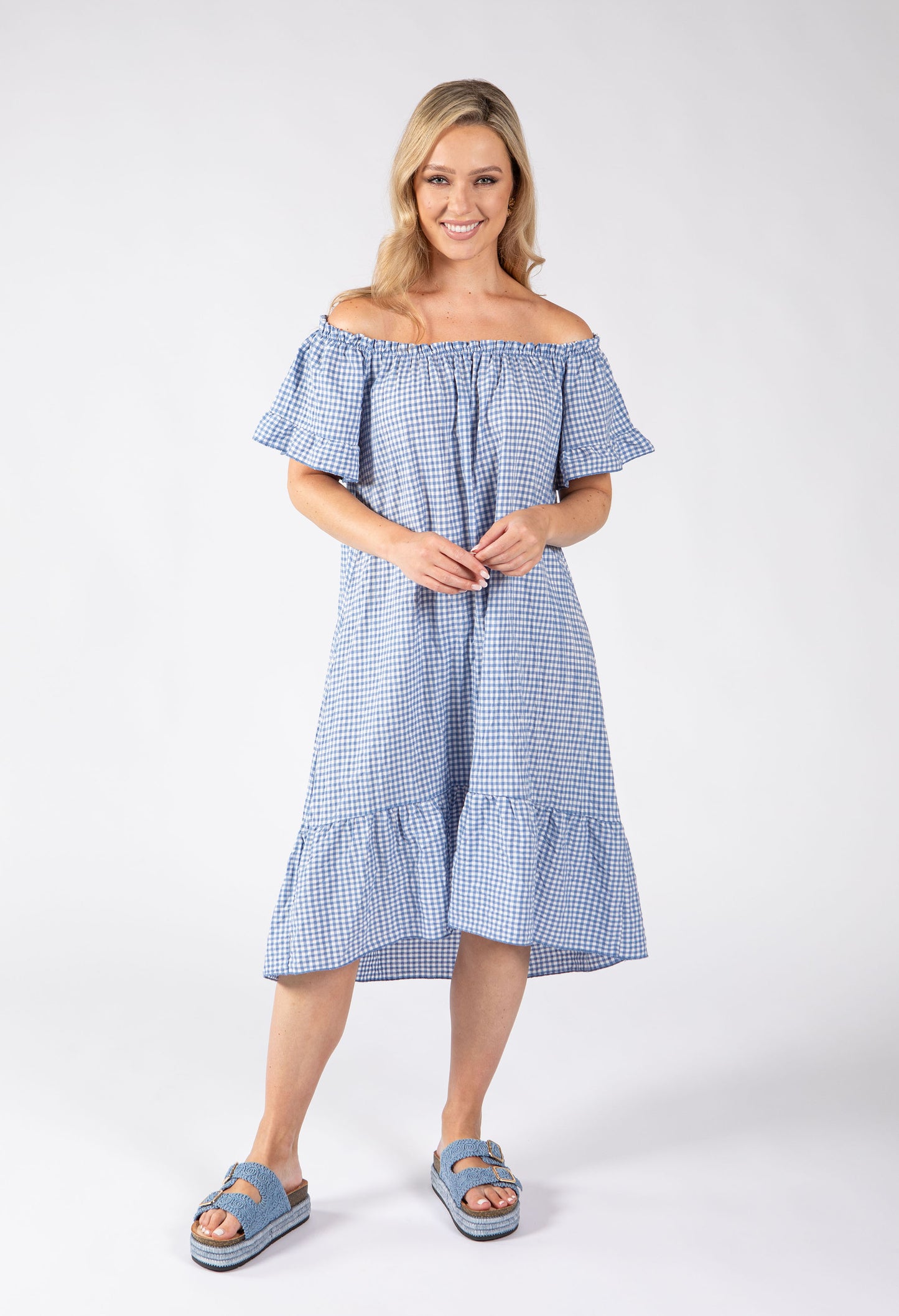 Off the Shoulder Gingham Dress