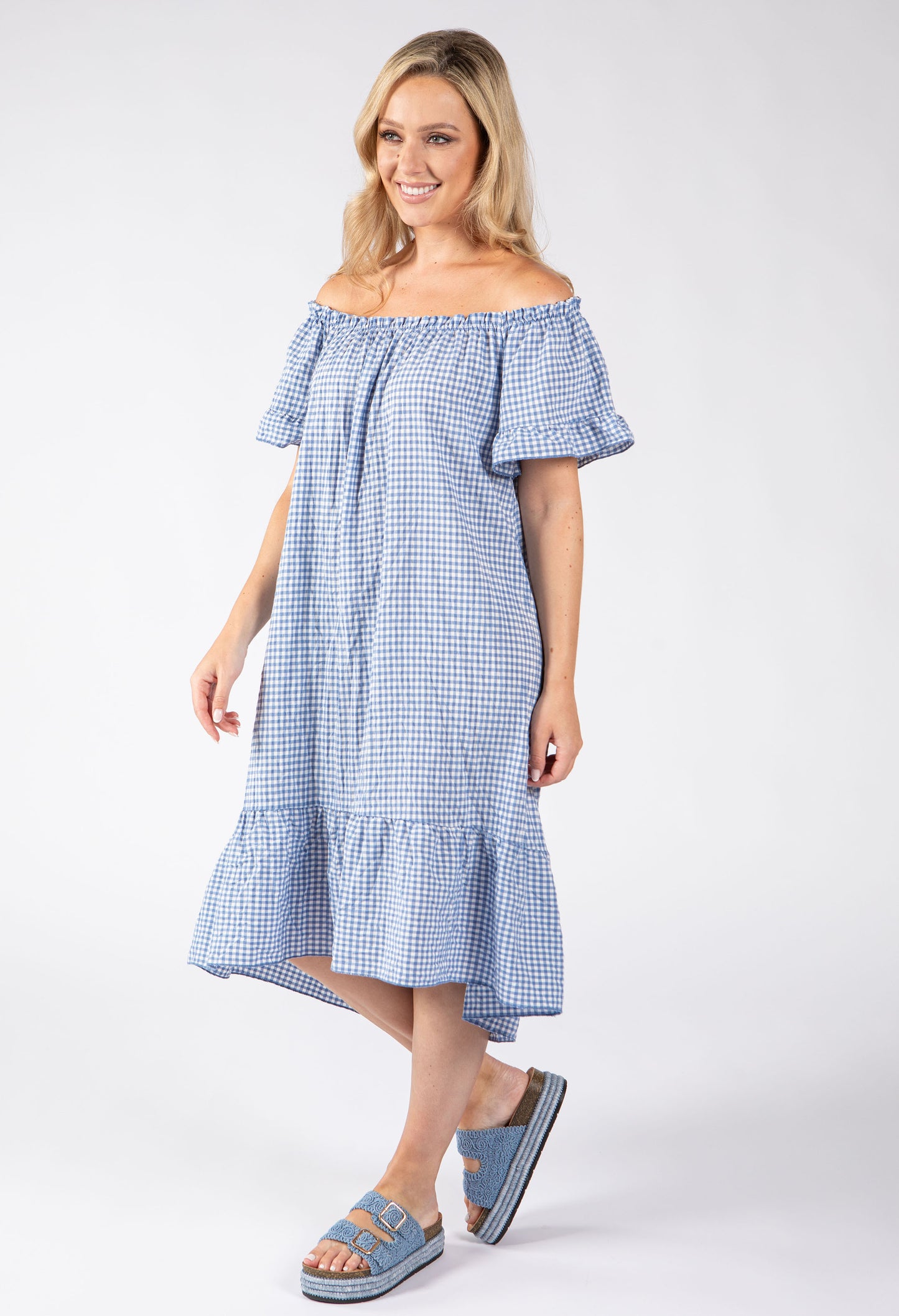 Off the Shoulder Gingham Dress