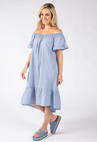 Off the Shoulder Gingham Dress
