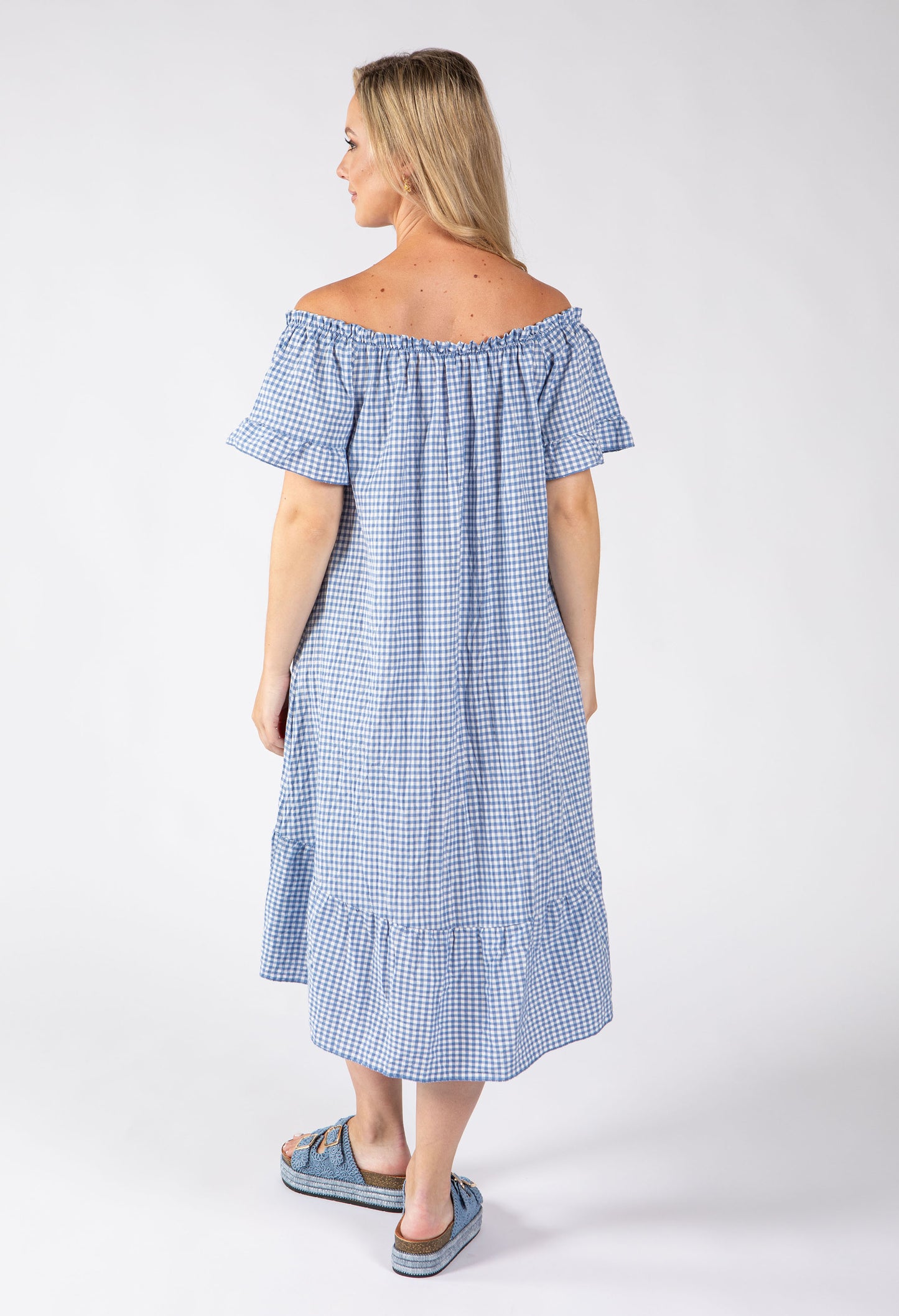 Off the Shoulder Gingham Dress