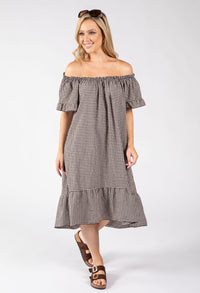 Off the Shoulder Gingham Dress