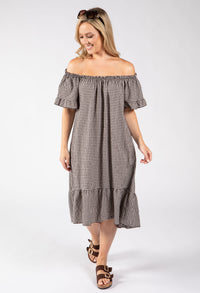 Off the Shoulder Gingham Dress
