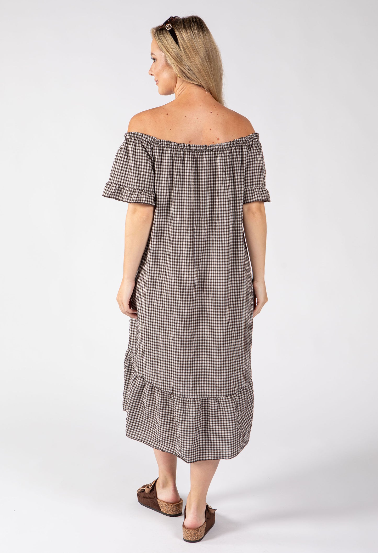 Off the Shoulder Gingham Dress