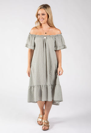 Off the Shoulder Gingham Dress