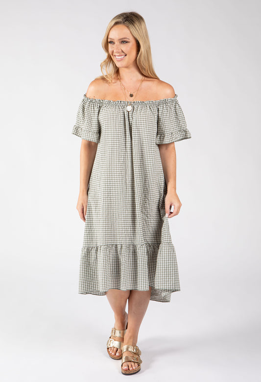 Off the Shoulder Gingham Dress