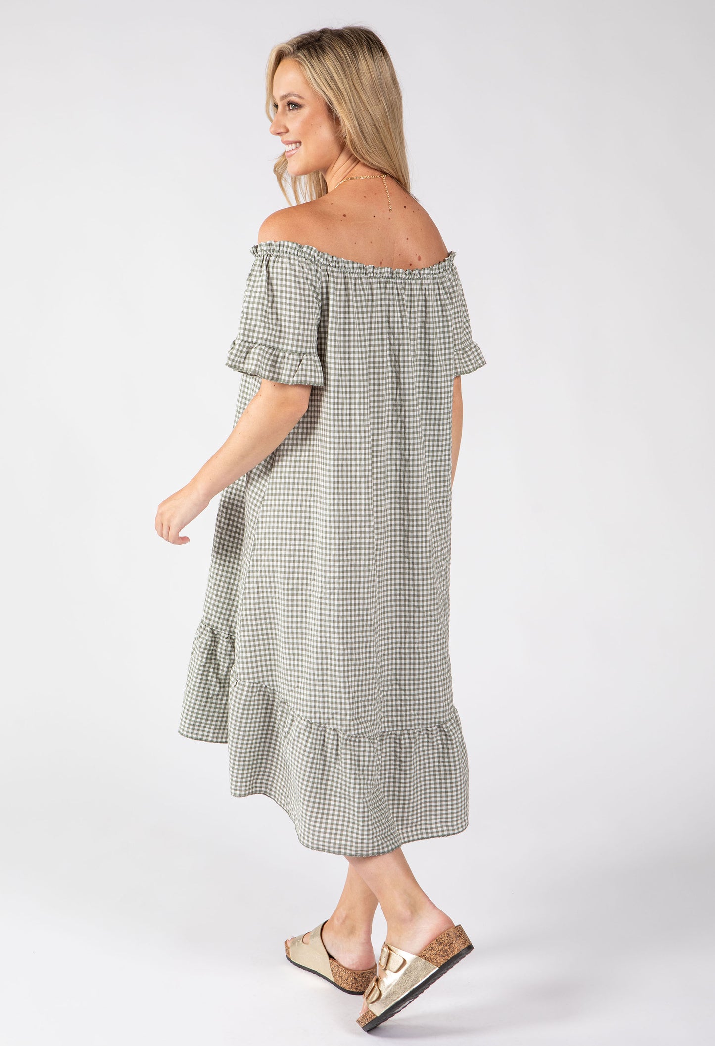 Off the Shoulder Gingham Dress