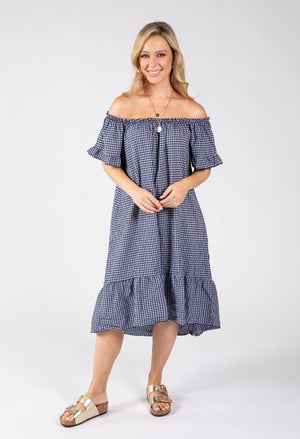 Off the Shoulder Gingham Dress