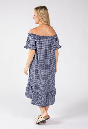 Off the Shoulder Gingham Dress
