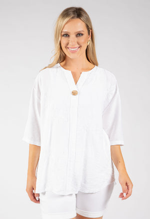 Button Detail Linen Look Blouse