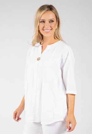 Button Detail Linen Look Blouse