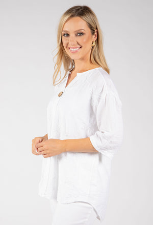 Button Detail Linen Look Blouse