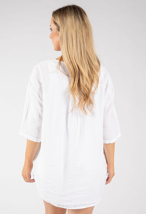 Button Detail Linen Look Blouse