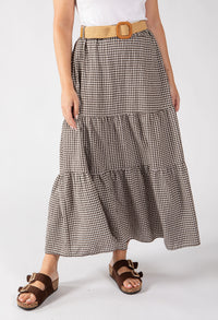 Gingham Tiered Midi Skirt