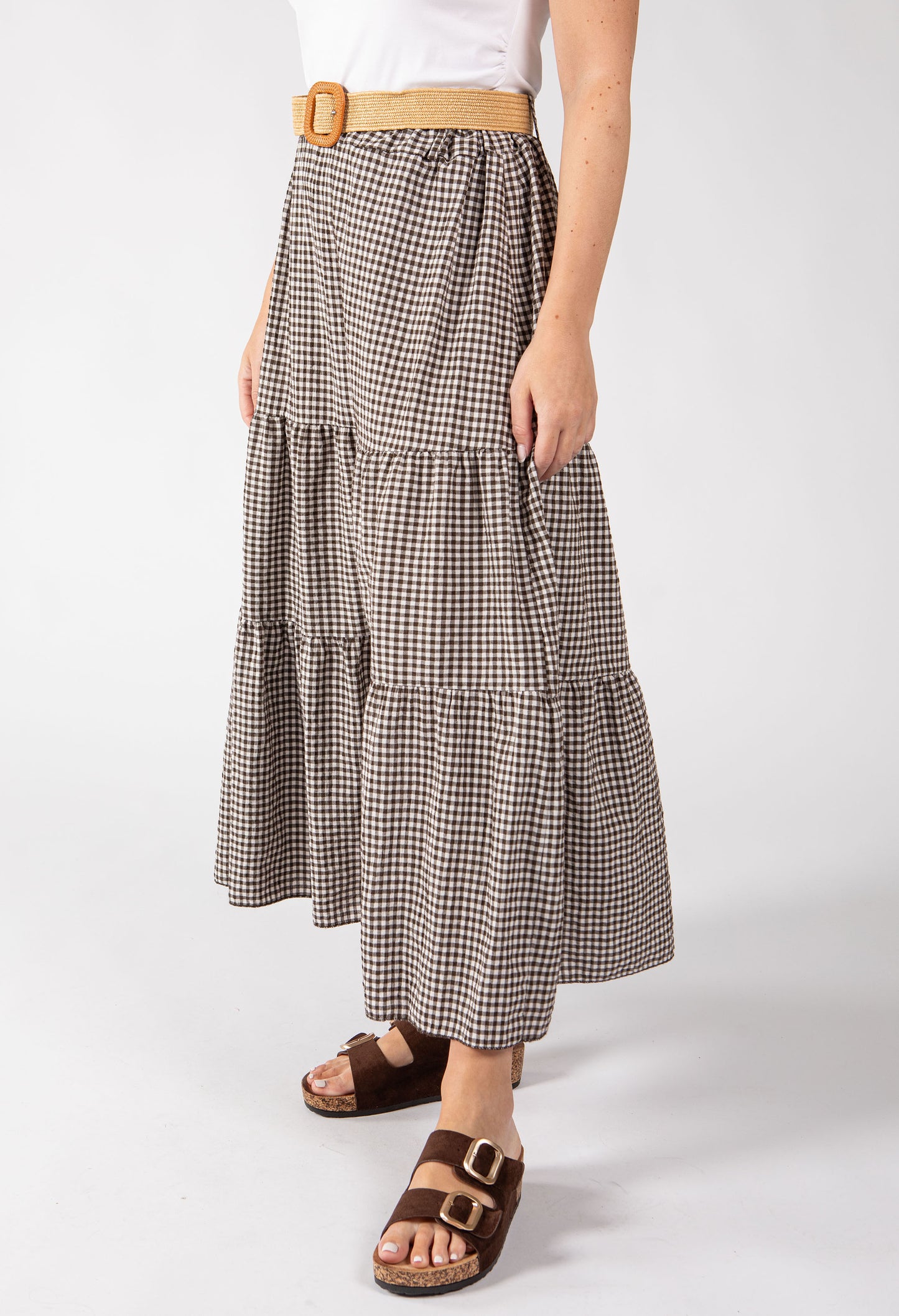 Gingham Tiered Midi Skirt